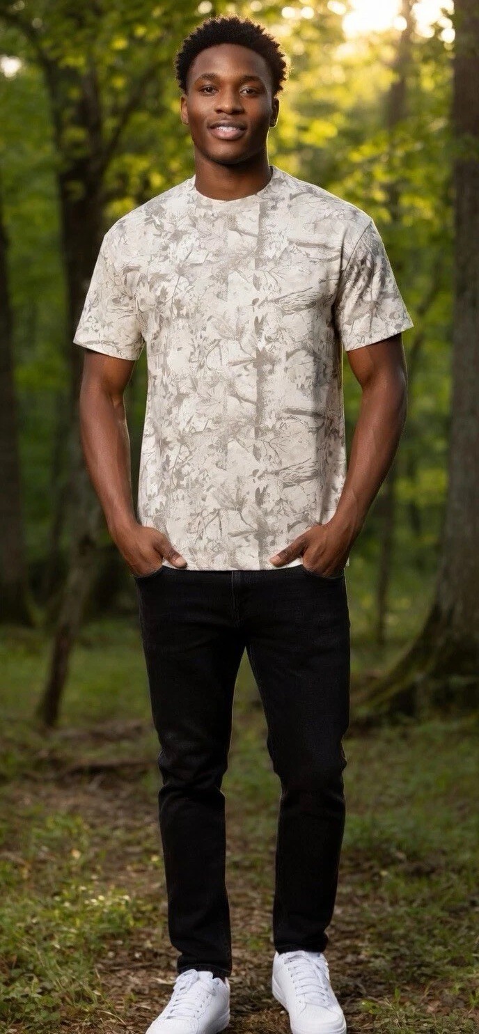 JaqWin Heavyweight Drop Shoulder White & Grey Camo T-Shirt Men’s Size Medium gallery