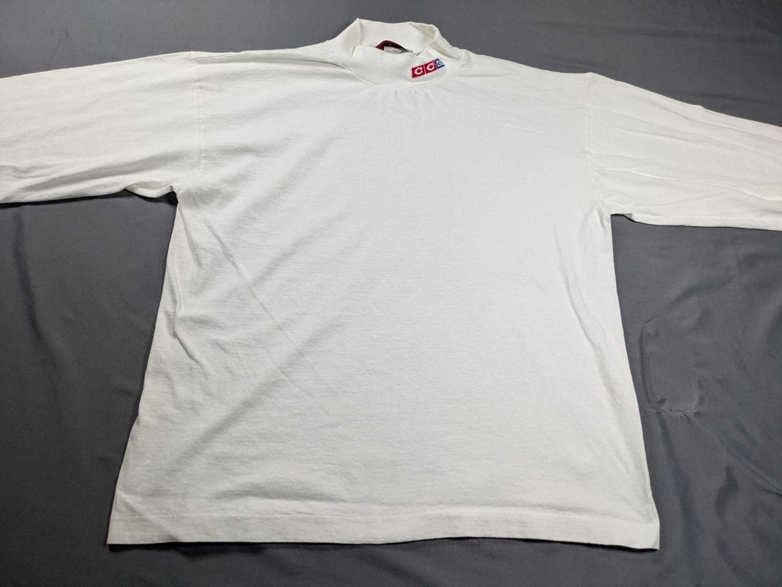 Vintage CCM Mock Neck Shirt Mens Lg White Long Sleeve Hockey Base Layer Made USA gallery