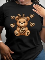 Leopard Print Little Bear Cute Animal Casual Spring Summer Gift Unisex Tee