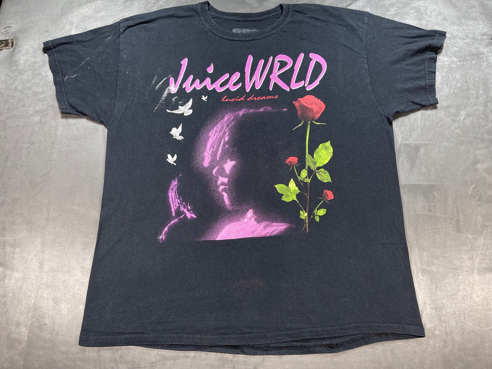Juice World Lucid Dreams 999 Faded Black XL Rapper Shirt Dove Rose Distressed