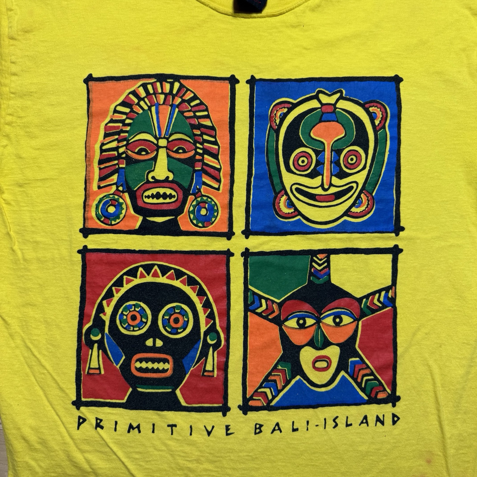 Vintage 90s Bali Primitive Designs Native Tribal Mask Art Shirt Size Medium gallery