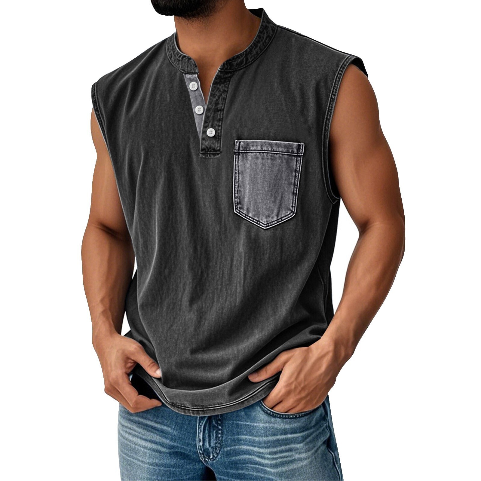 Men Sleeveless Beach Shirts Summer Hawaiian Shirts Casual Button Henley Tank Top gallery