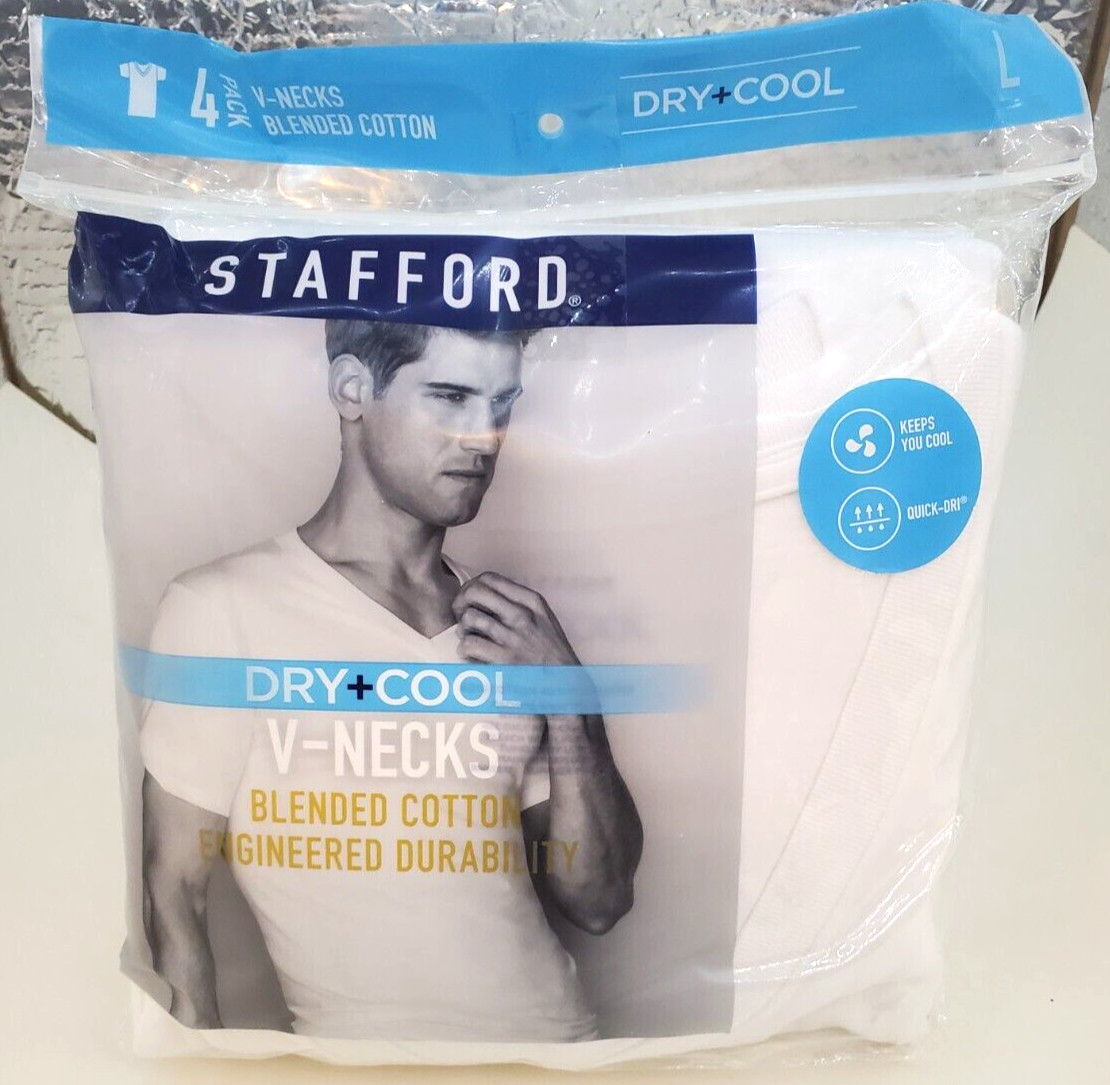 Stafford T Shirt Dry+Cool V-Necks Blended Cotton LARGE 4Pack gallery