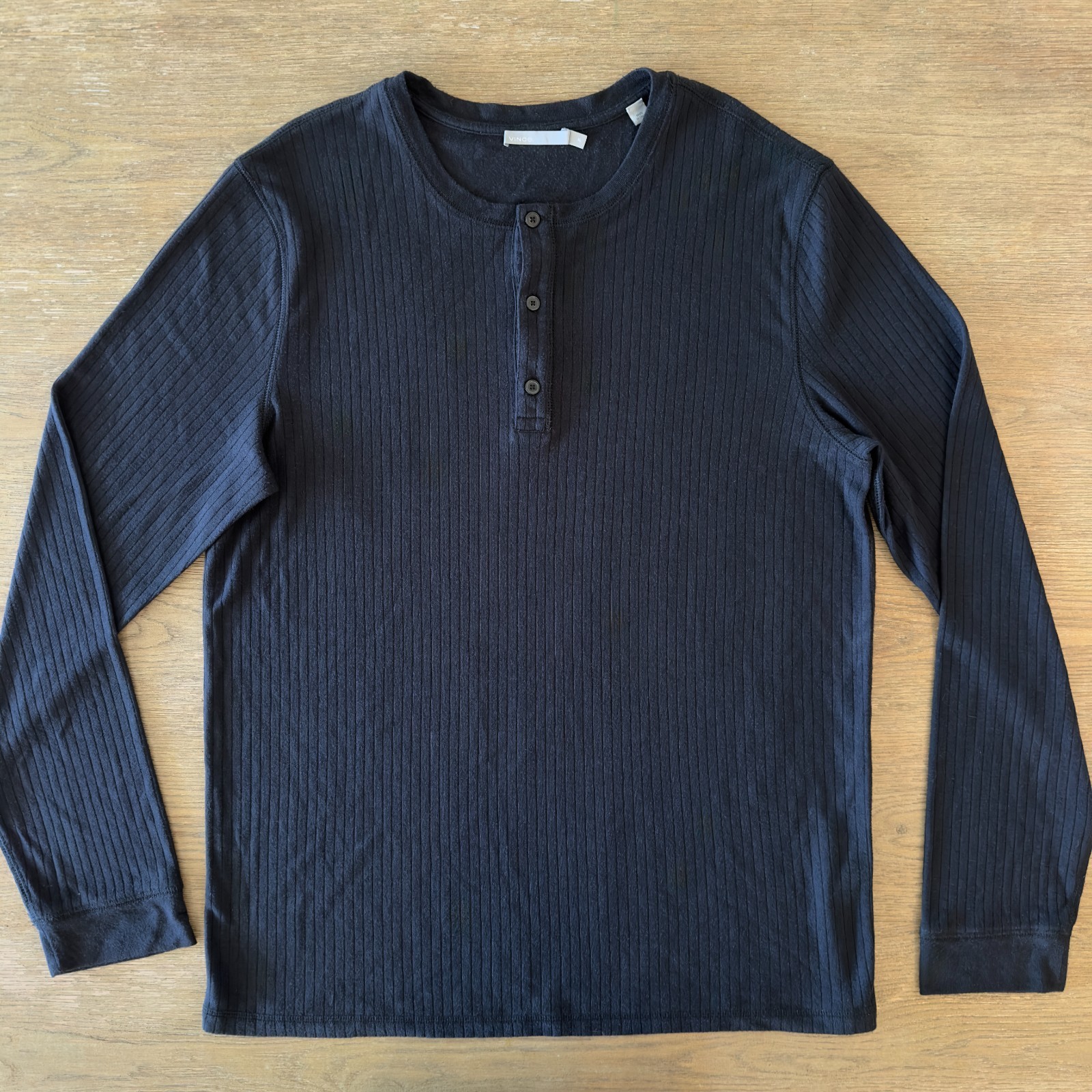 VINCE Men's Long-Sleeve Ribbed Knit Henley Top-Black-Crewneck Casual Basic-Sz XL gallery