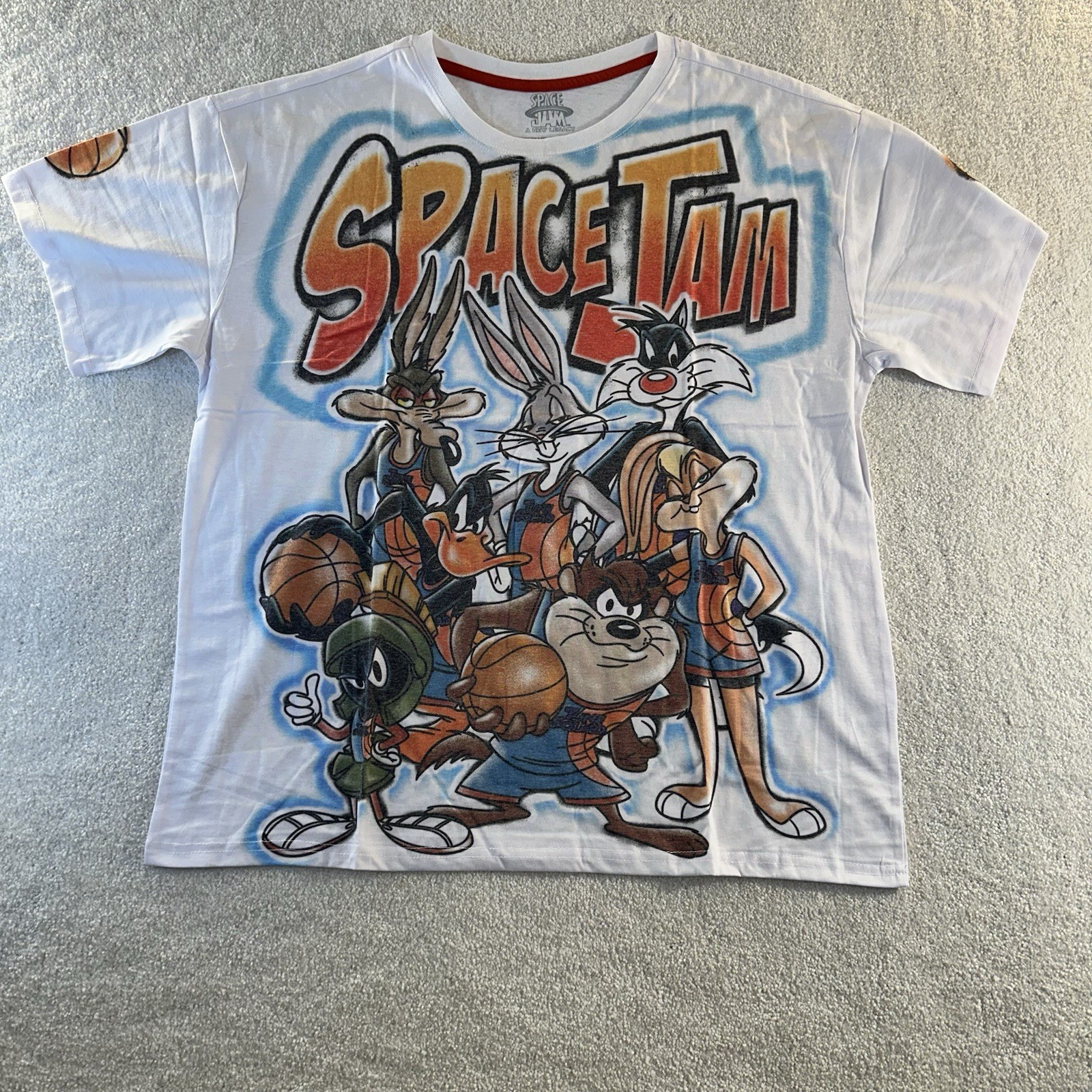 Space Jam Looney Tunes Bugs Bunny Graffiti Airbrush Graphic White T-ShirtXL NWOT gallery