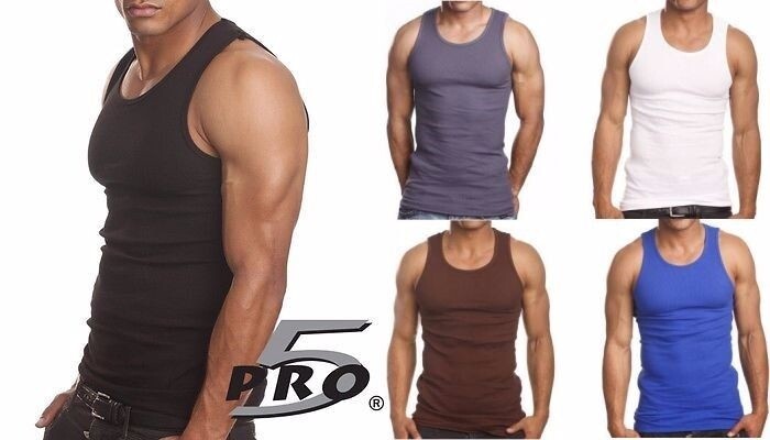 PRO 5 MENS A-SHIRT COTTON UNDER SHIRT WIFE BEATER SM-3X gallery