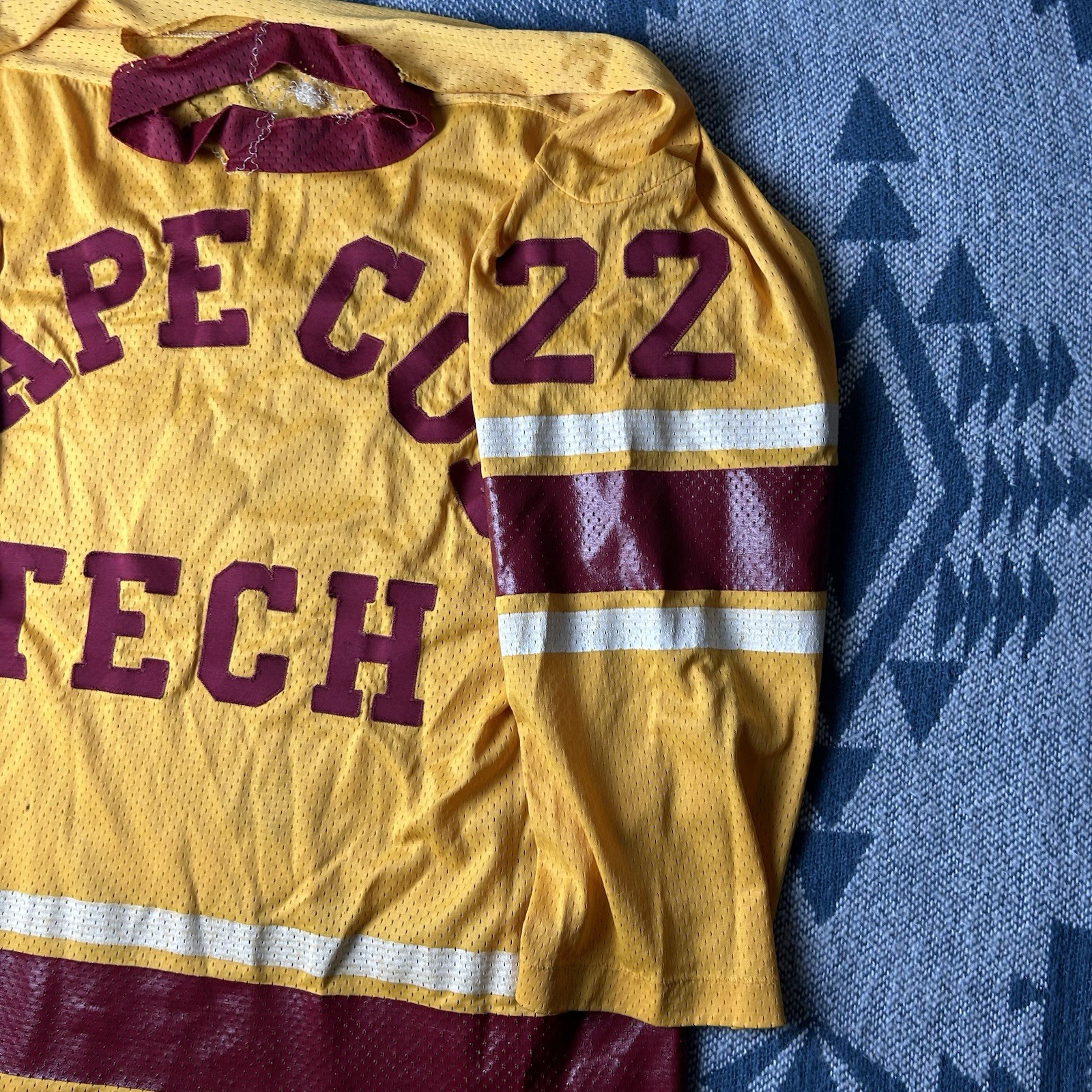 Vintage 70s Champion Blue Bar Cape Cod Tech Hockey Jersey Shirt Large gallery