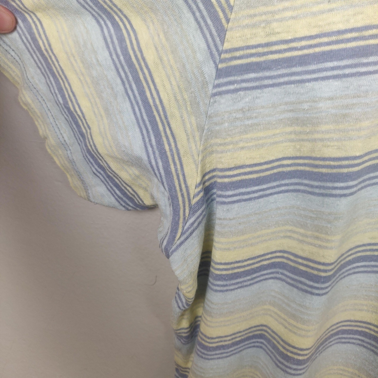 Patagonia Trail Harbor Pocket Tee Mens XXL Pale Yellow Blue Stripe Hemp Cotton gallery