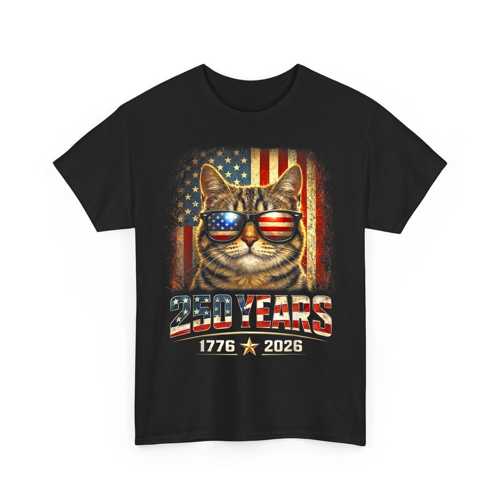Cat Lovers Patriotic 250 Years Freedom American Flag 4th of July Unisex T-Shirt