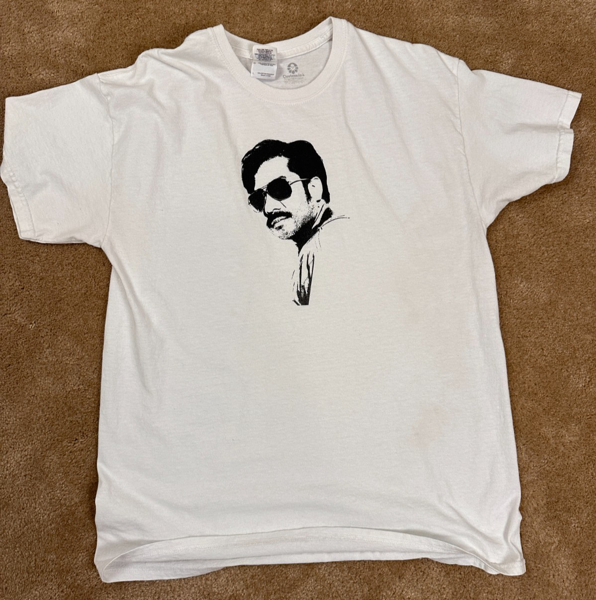 70’s Detective Mustache Aviators Black and White Stencil T-Shirt Adult Large Use