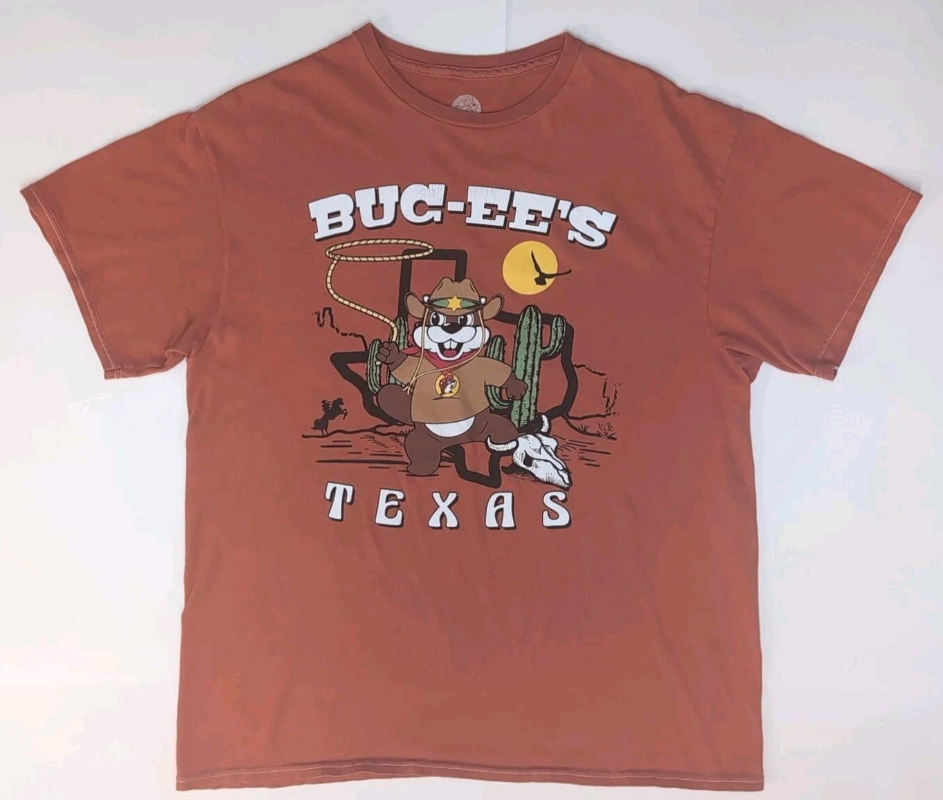 Buc-ees Texas T-shirt Sheriff Beaver Burnt Orange Lasso Western Shirt Size Large gallery