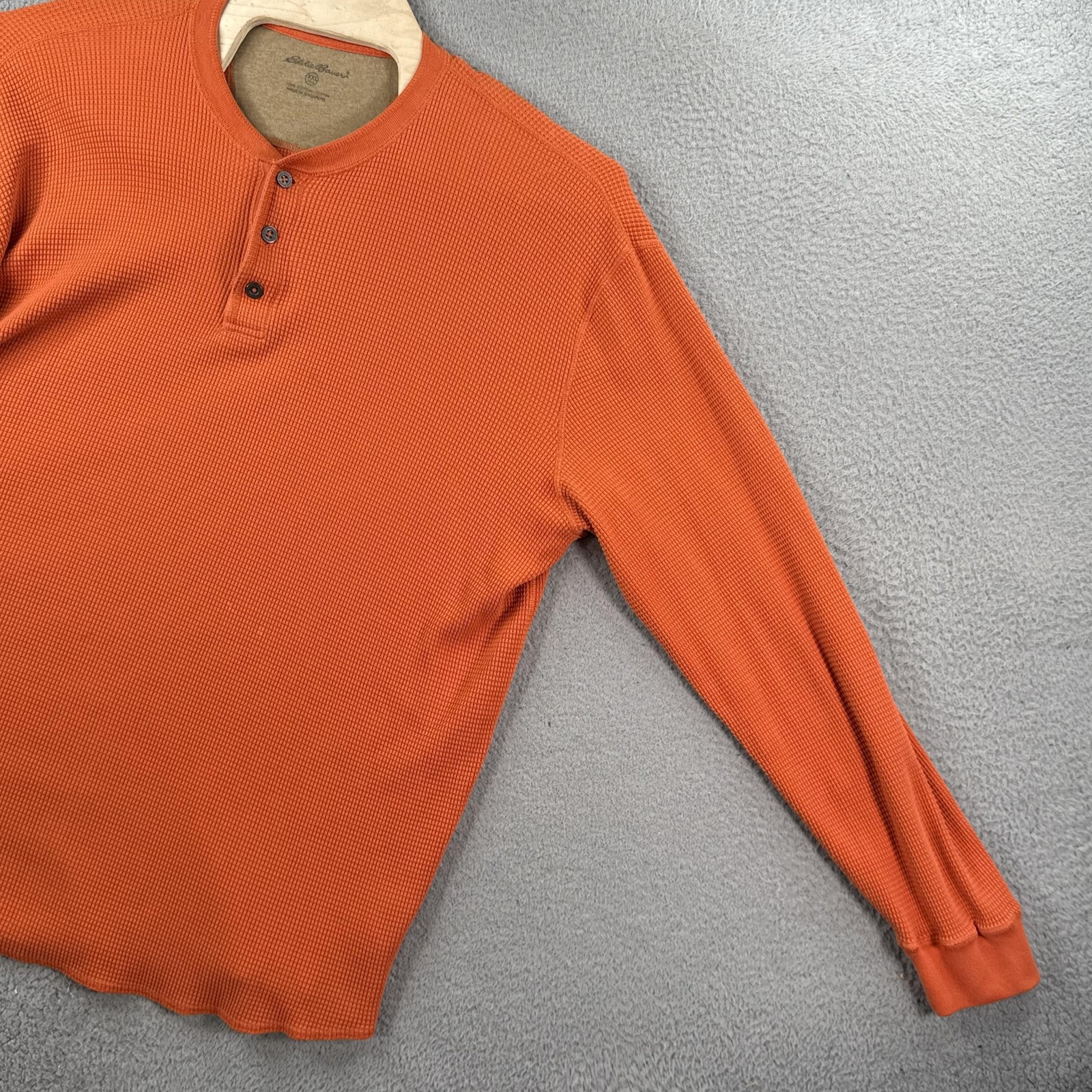 Eddie Bauer Shirt Mens 2XL Orange Thermal Waffle Knit Henley Long Sleeve Casual gallery