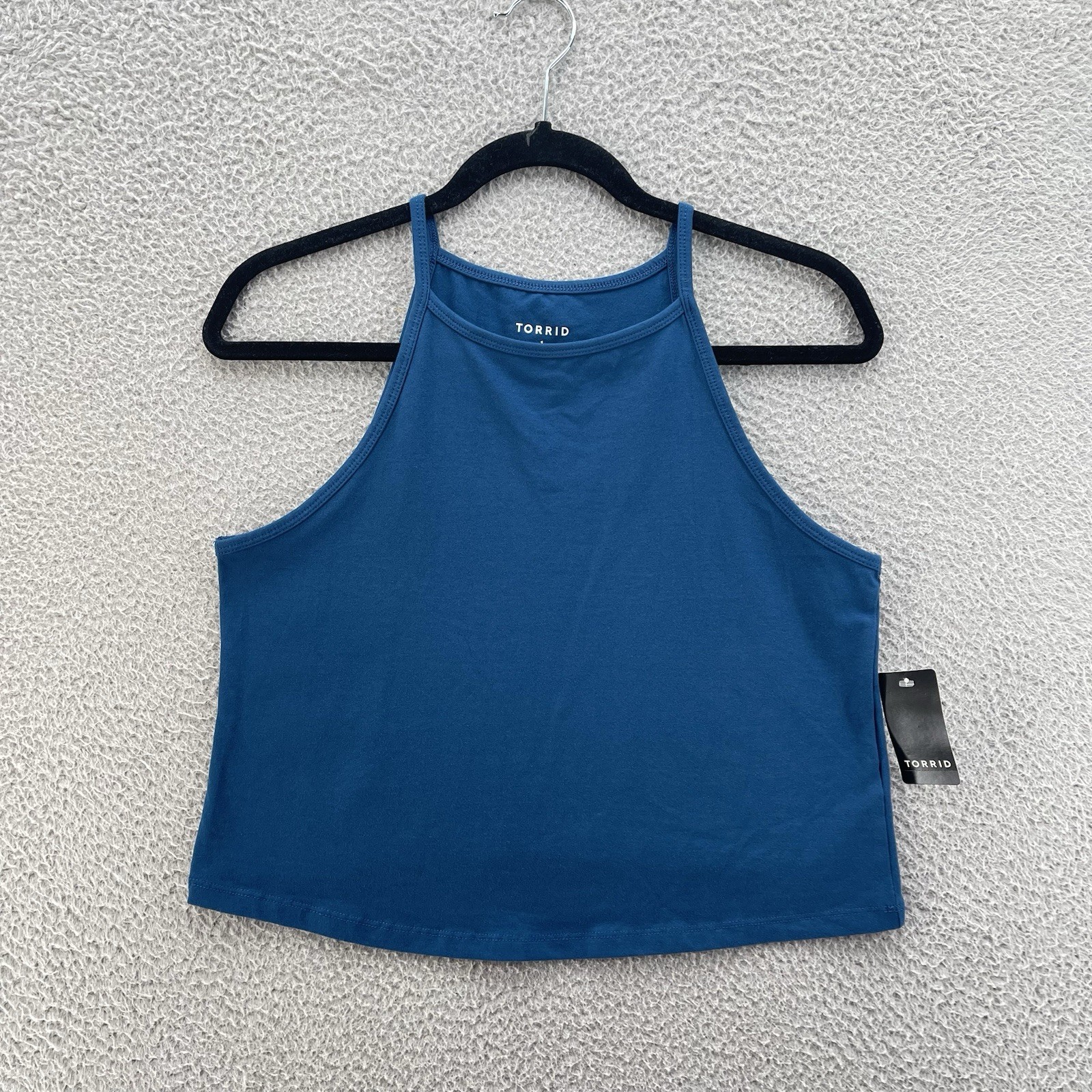 Torrid Top Women Plus Size 1X Blue Poseidon Foxy High Neck Crop Stretch Cotton