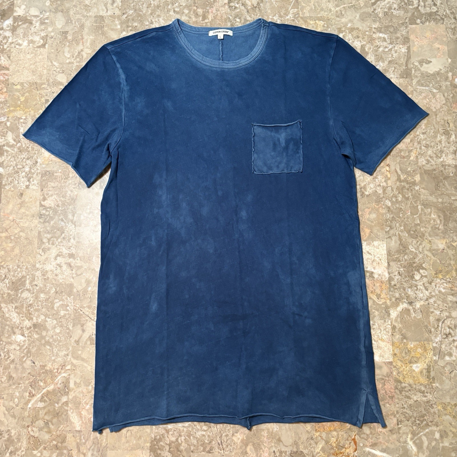 Cotton Citizen Shirt Mens Large Blue Short Sleeve Raw Split Hem 100% Supima USA gallery