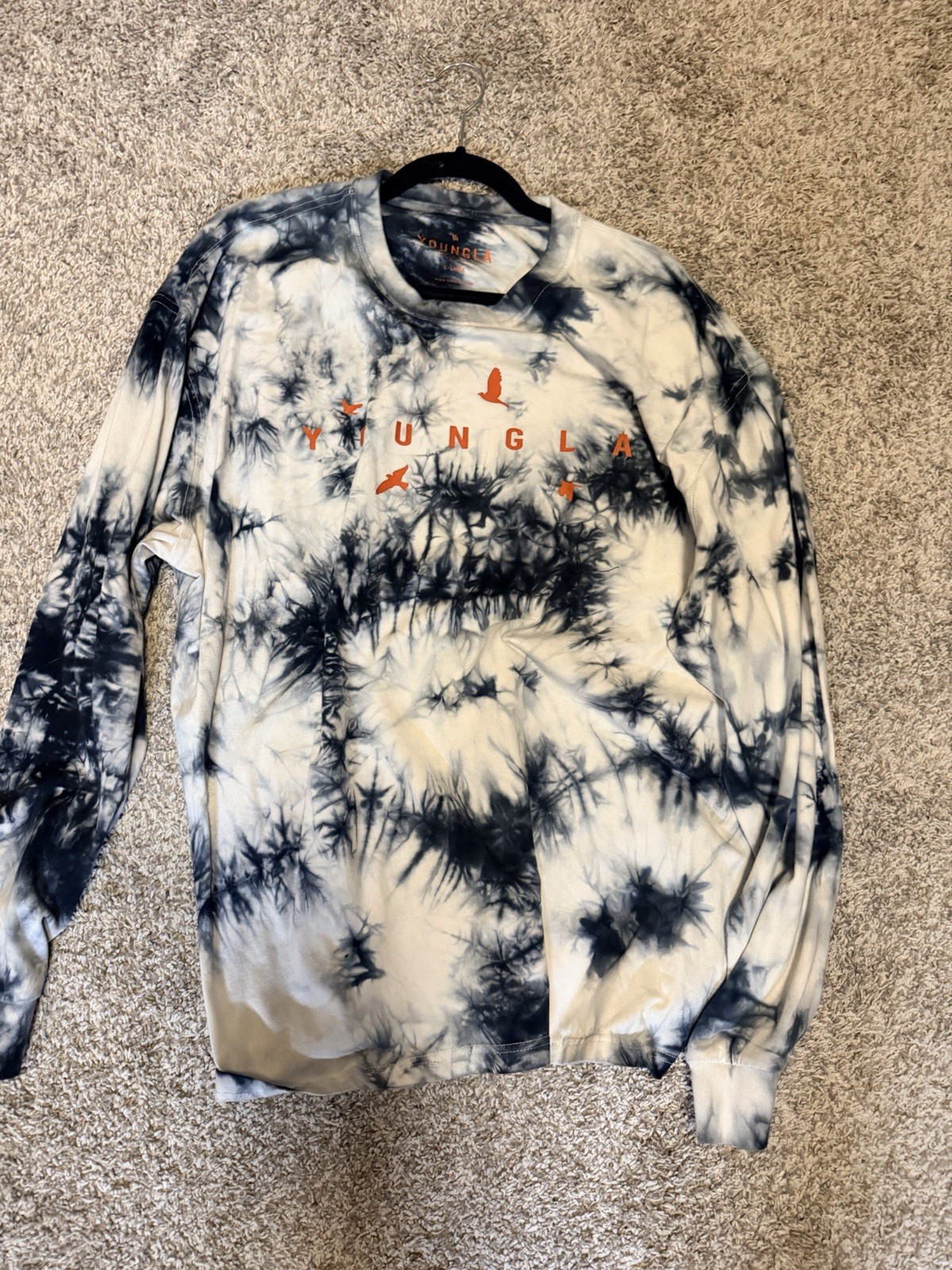 YoungLA Shirt Mens XL Blue White Tie Dye Logo Crew Neck Long Sleeve Pullover