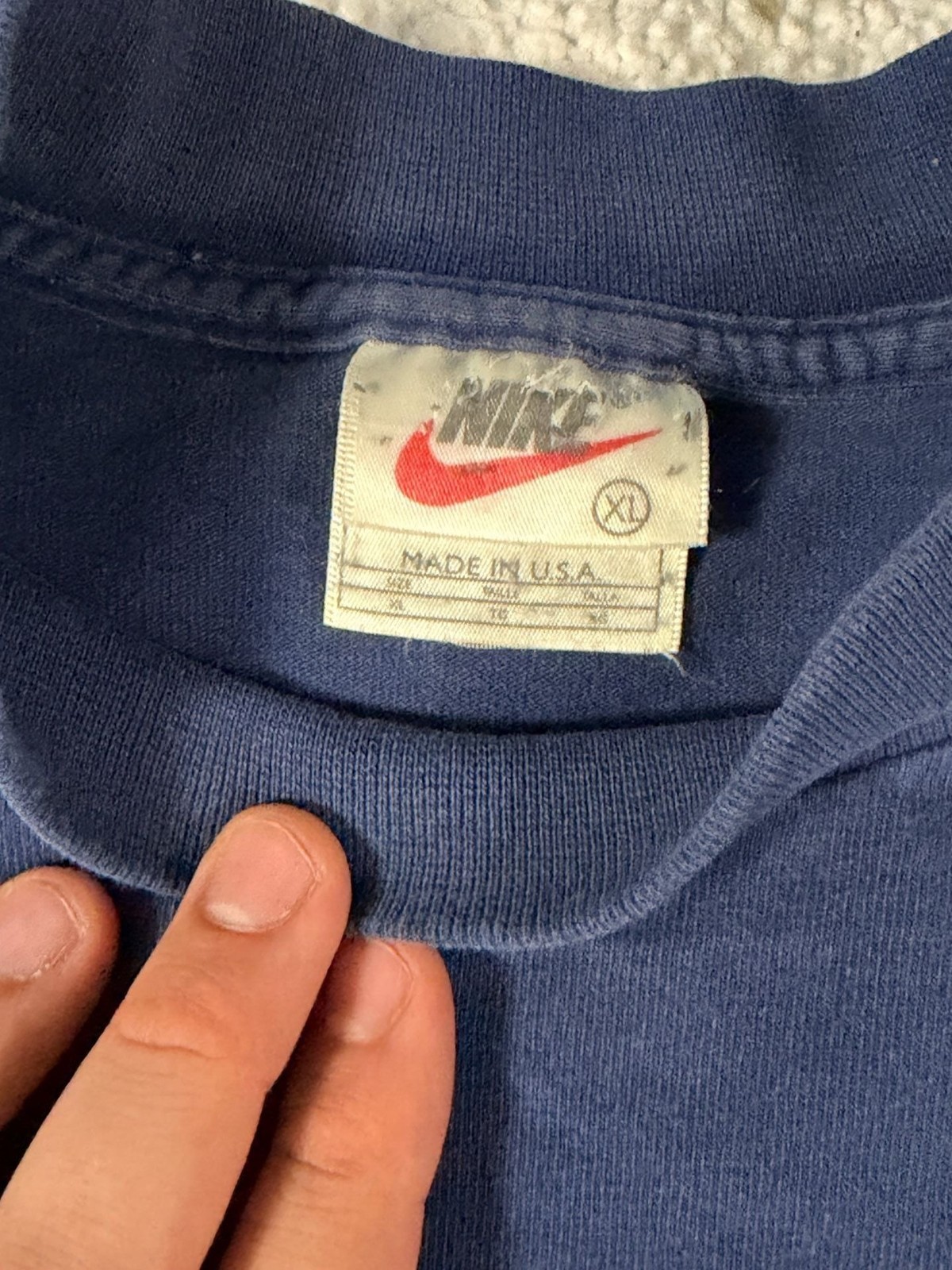 Vintage 90s Nike White Tag Navy Blue Mock Swoosh Long Sleeve Shirt gallery
