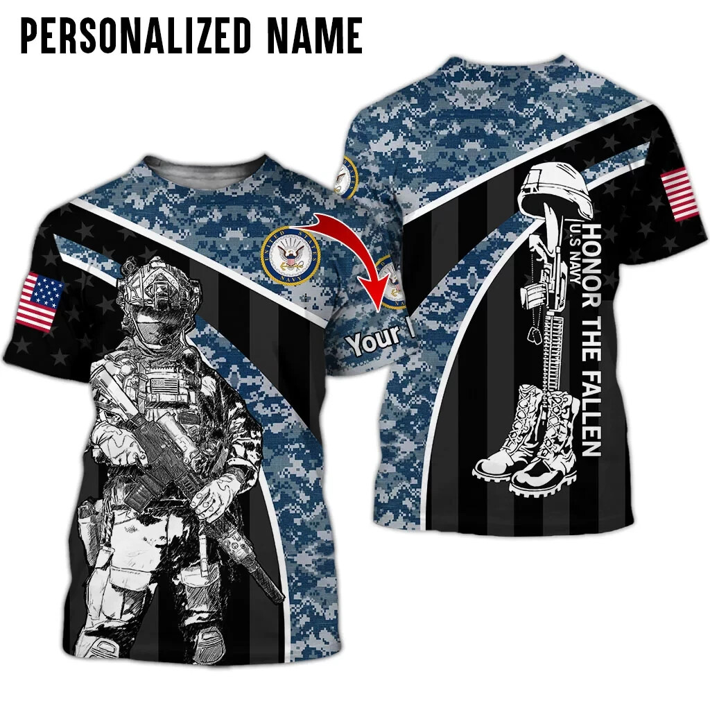 Personalized Name And Military Navy Veteran AOP Shirt 3D T-Shirt Full Size S-5XL gallery