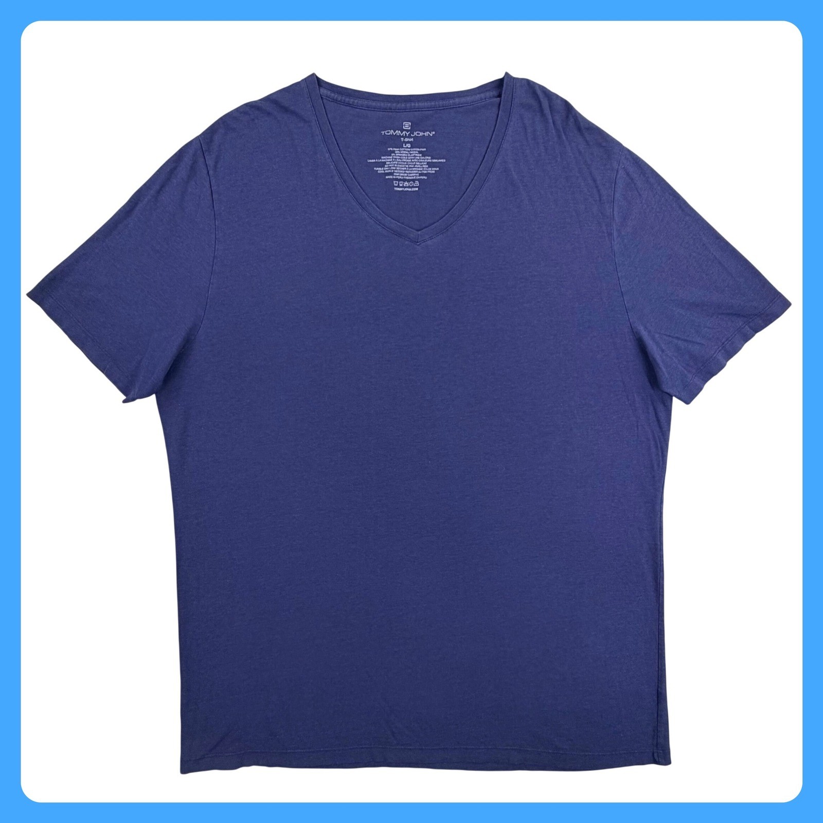 Tommy John V Neck T Shirt Men LARGE Blue Pima Cotton Stretch DUTZZ33CM1 Lounge
