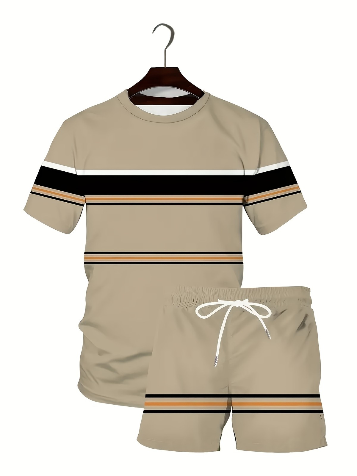 Classic horizontal stripe pattern 3D digital print new summer men's outdoor set gallery