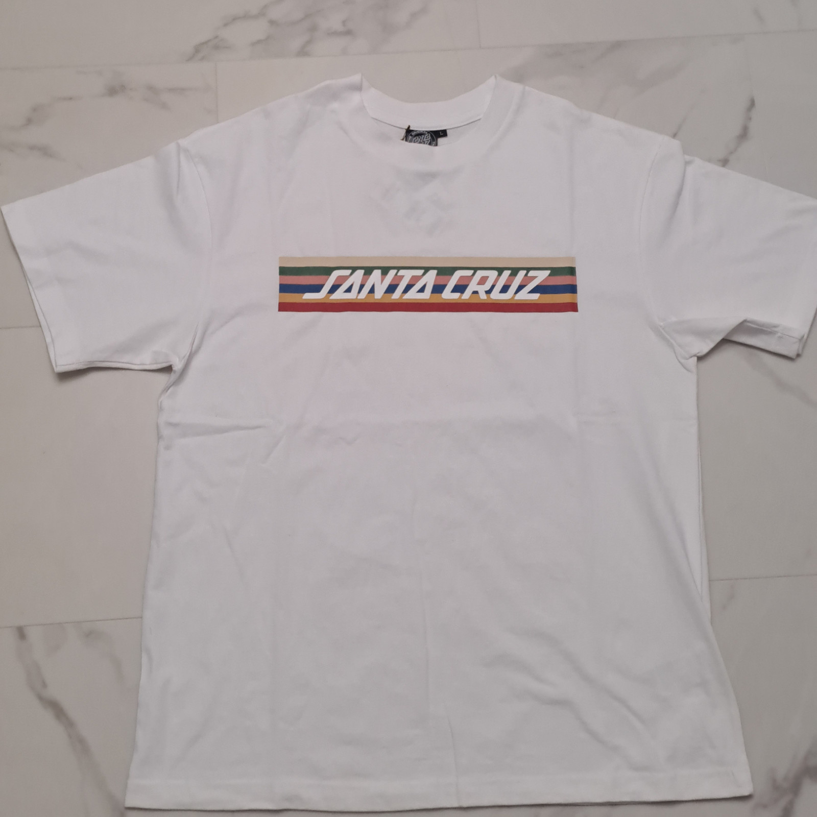 Santa Cruz Skateboards T-Shirt Mens M (Asian L) White Bar Logo Brand New NWT gallery