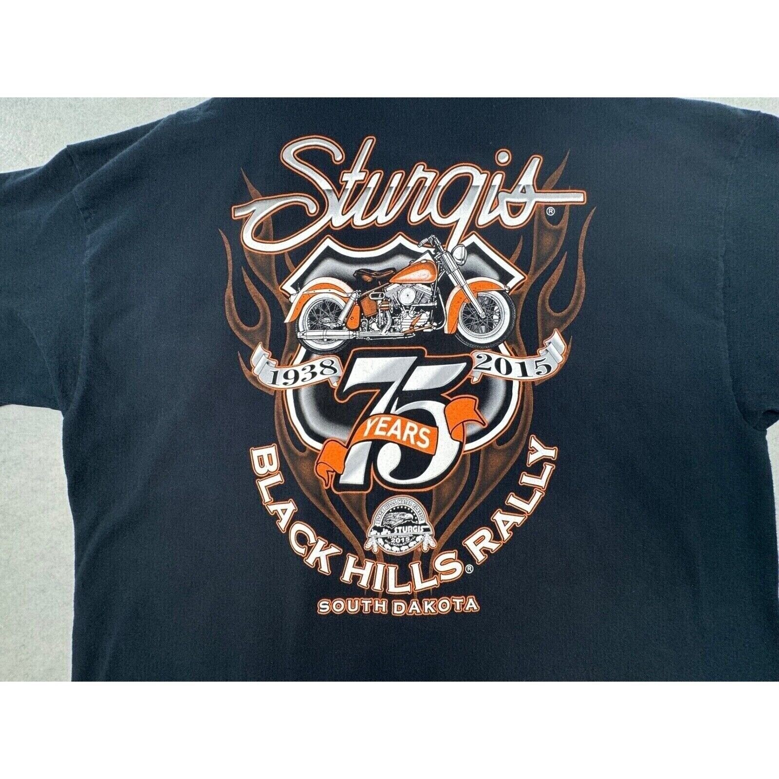 75TH ANNIVERSARY 2015 STURGIS BLACK HILLS RALLY T-SHIRT Black SIZE 2X gallery