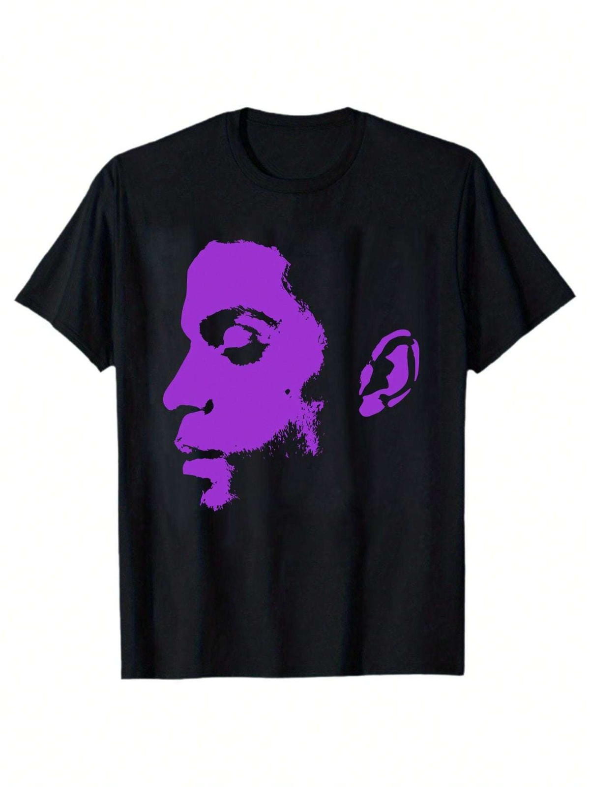 Men's Prince Profile T-Shirt - Iconic Purple Face Print Retro Music Tee, Black R gallery