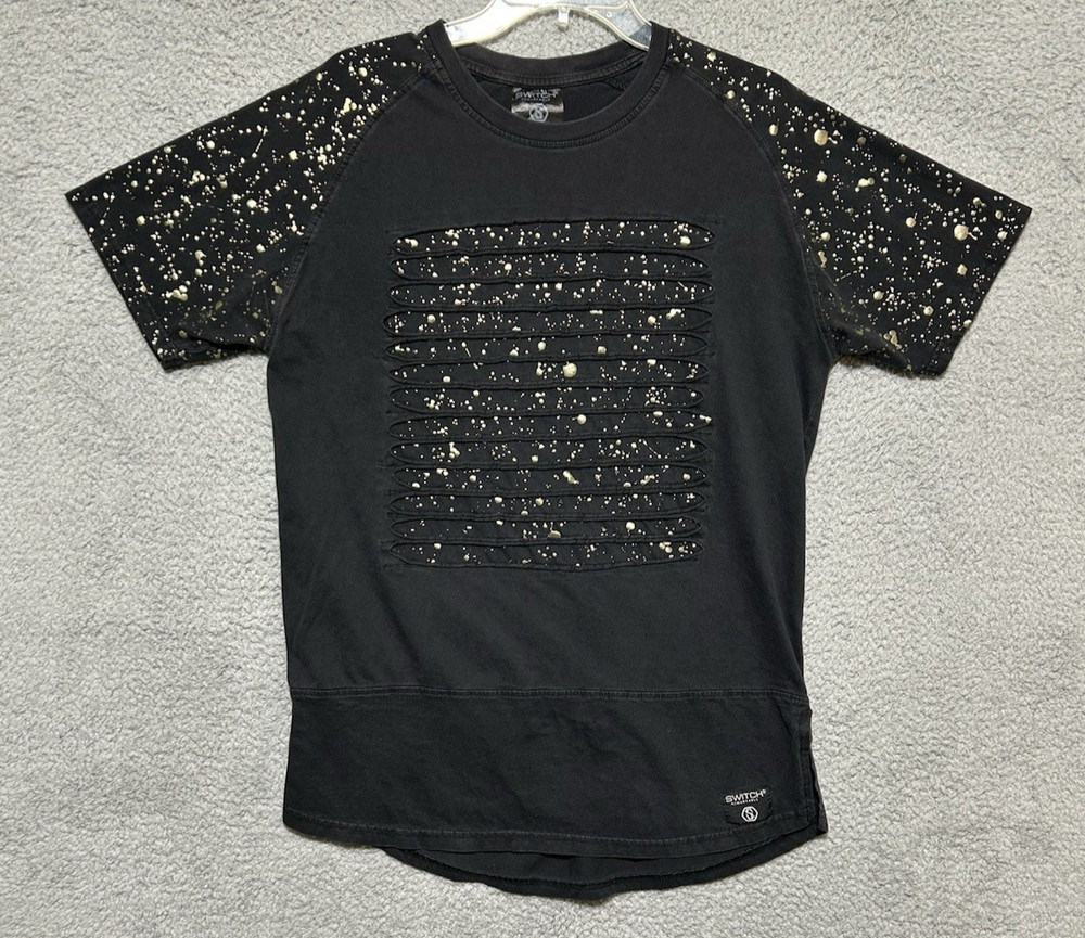 Switch Remarkable Razor Cut Skippered Shirt Mens XL Black With Gold Splatter