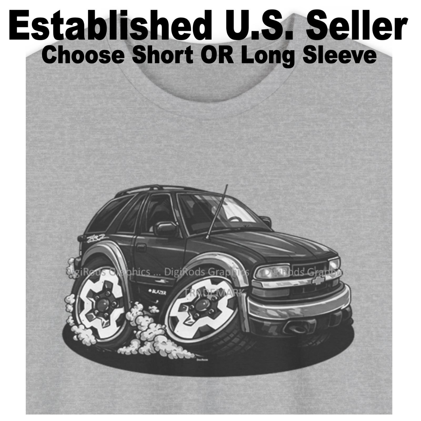 DigiRods Chevy Blazer ZR2 Model Black And White Art Cartoon Car T Shirt gallery