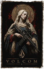 Volcom Gothic Saint Nun Rifle Graphic T Shirt Streetwear Skater Punk Tee