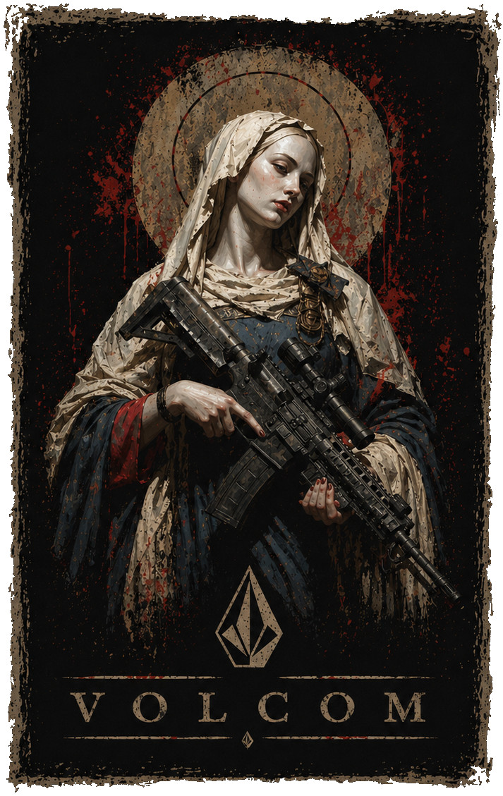 Volcom Gothic Saint Nun Rifle Graphic T Shirt Streetwear Skater Punk Tee gallery