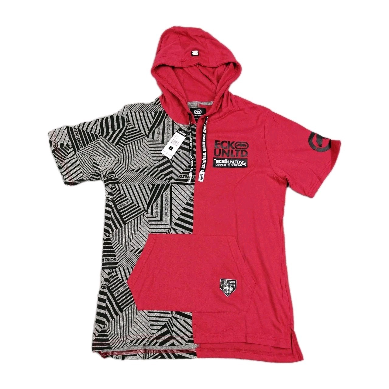 Ecko Unltd Shirt Mens Small Red Short Sleeve Hoodie Kangaroo Pocket EO12K903