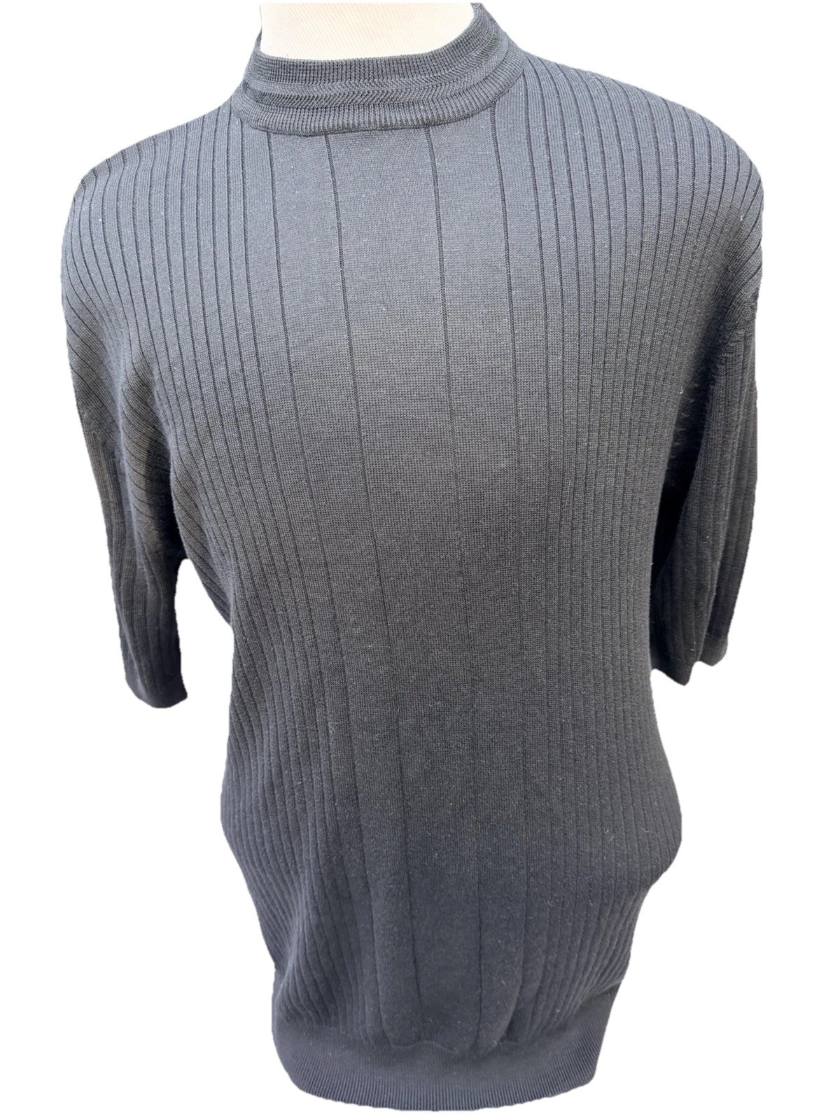 Joey Richi Black Short Sleeve Casual Crew Neck Textured Shirt 2XL Silk Blend
