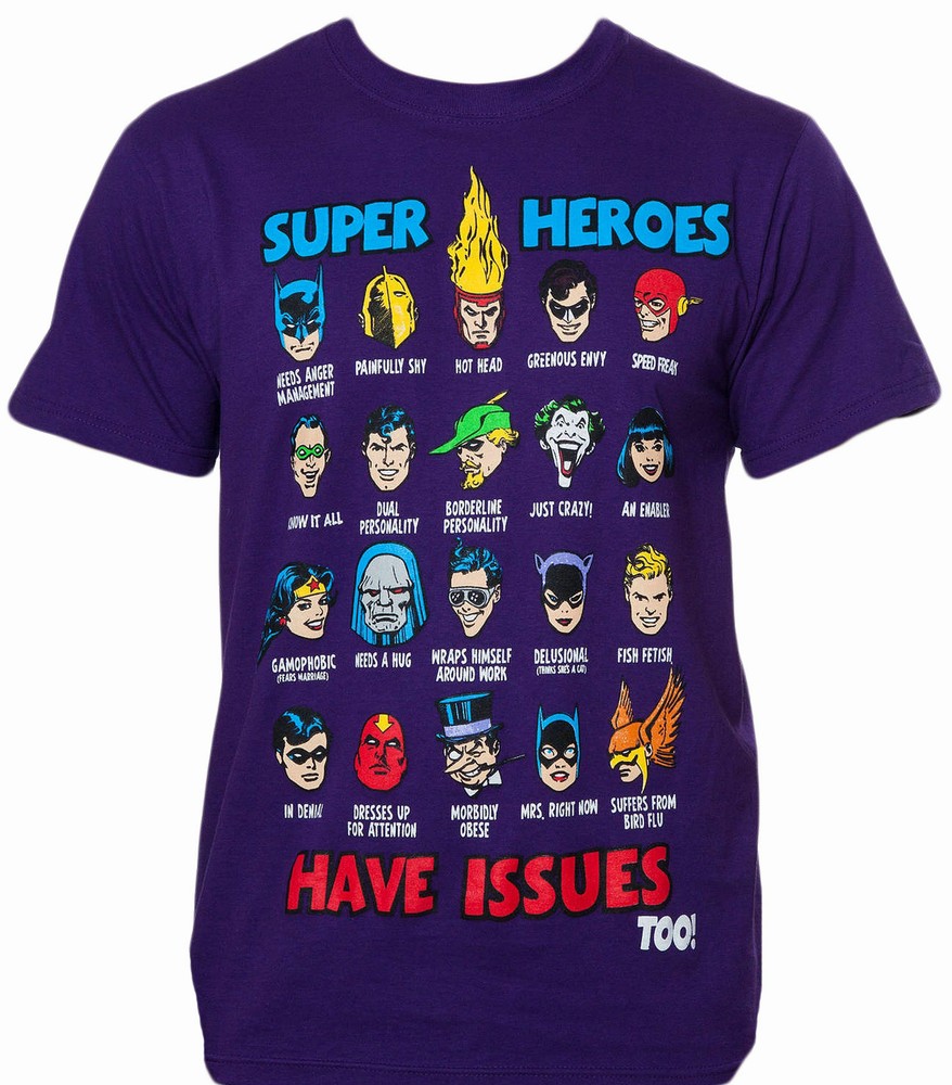DC Comics Super Heroes Have Issues Too Adult T-Shirt – DC Comics, Movie, Superh