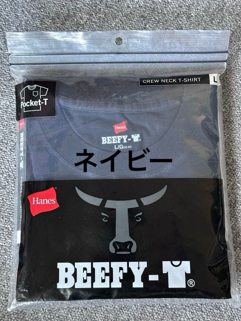 Hanes BEEFY-T Crew Neck T-Shirt Navy Blue Size L