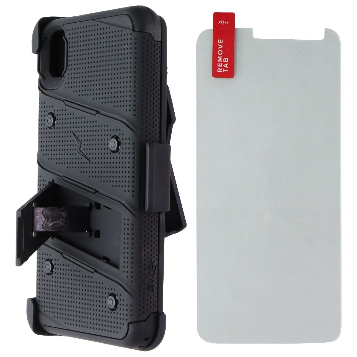 Zizo Bolt Series Case & Holster with Tempered Glass for Moto E6 – All Black