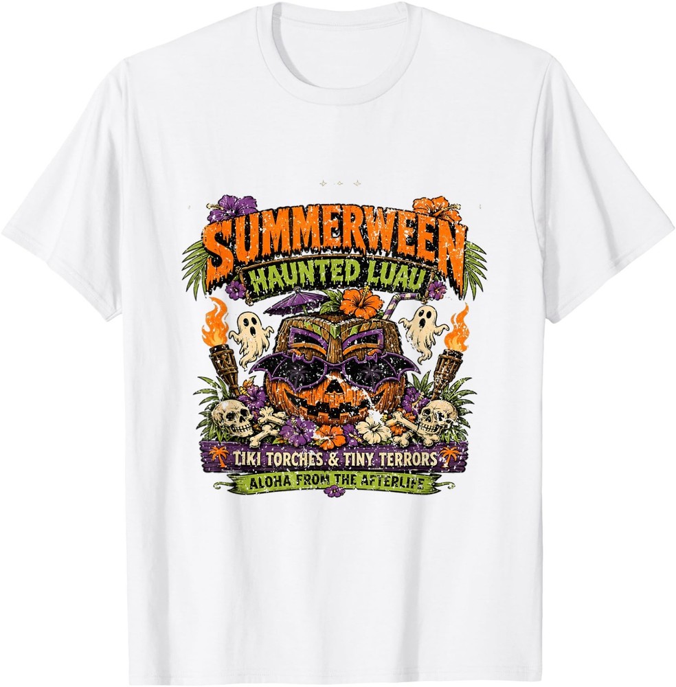 Summerween Haunted Luau, Spooky Ghost Summer Halloween Tees T-Shirt