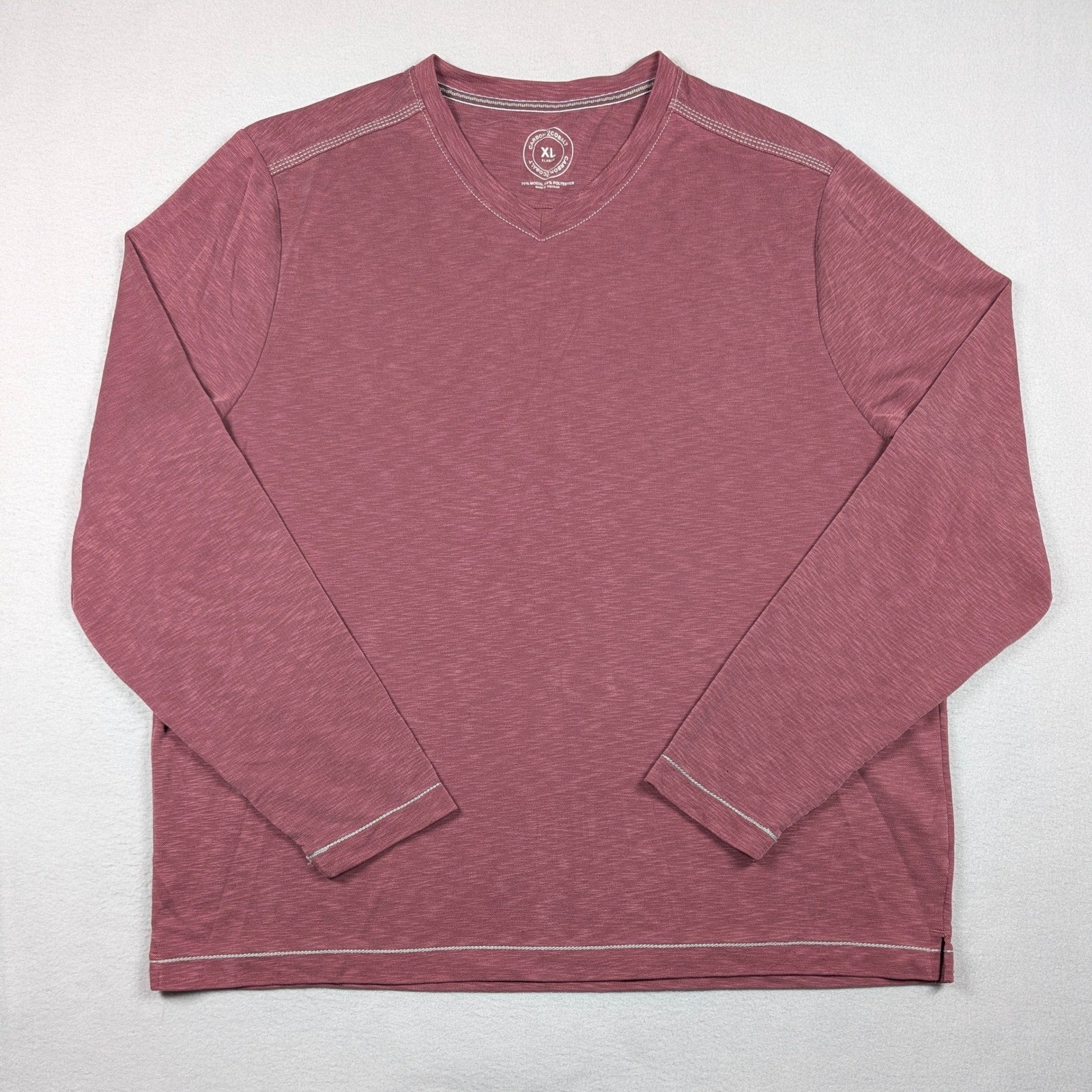 Carbon 2 Cobalt V-Neck Shirt Mens XL Burgundy Slub Knit Long Sleeve 144552
