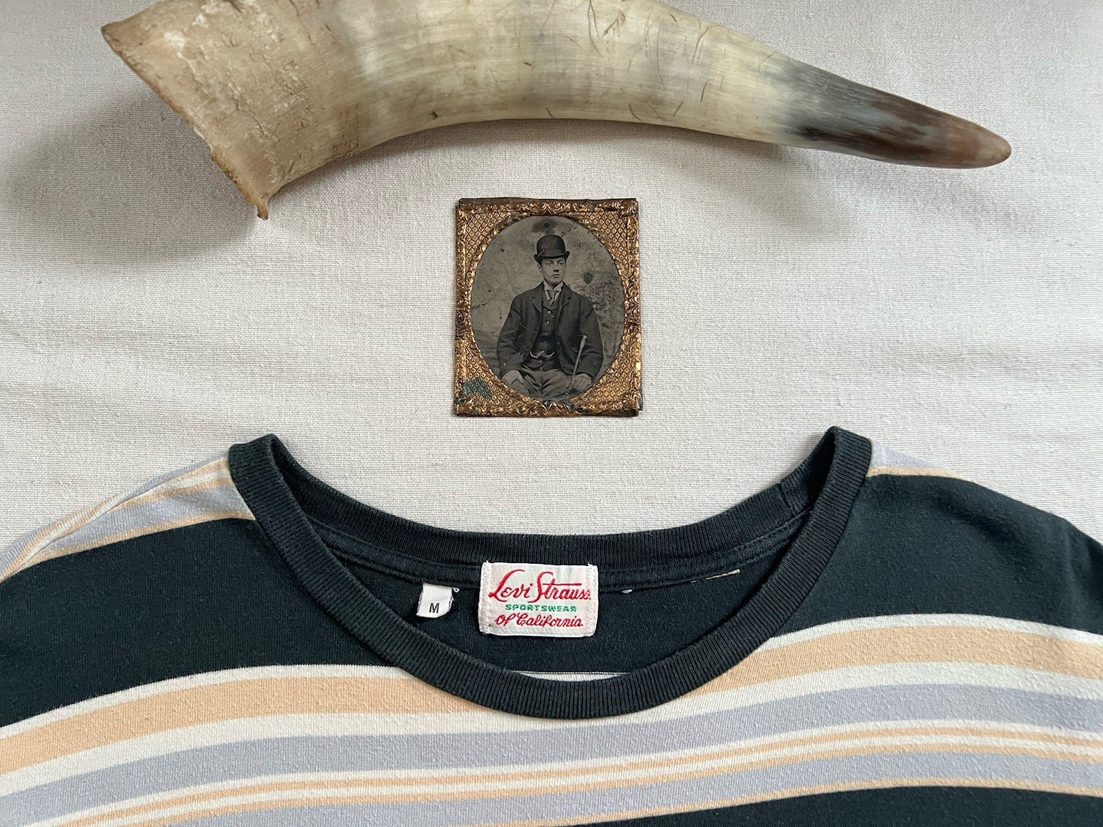 LVC T-Shirt M 50s Sportswear Single Stitch Levi's Wide Stripe 2021 Blue Grey 42" gallery