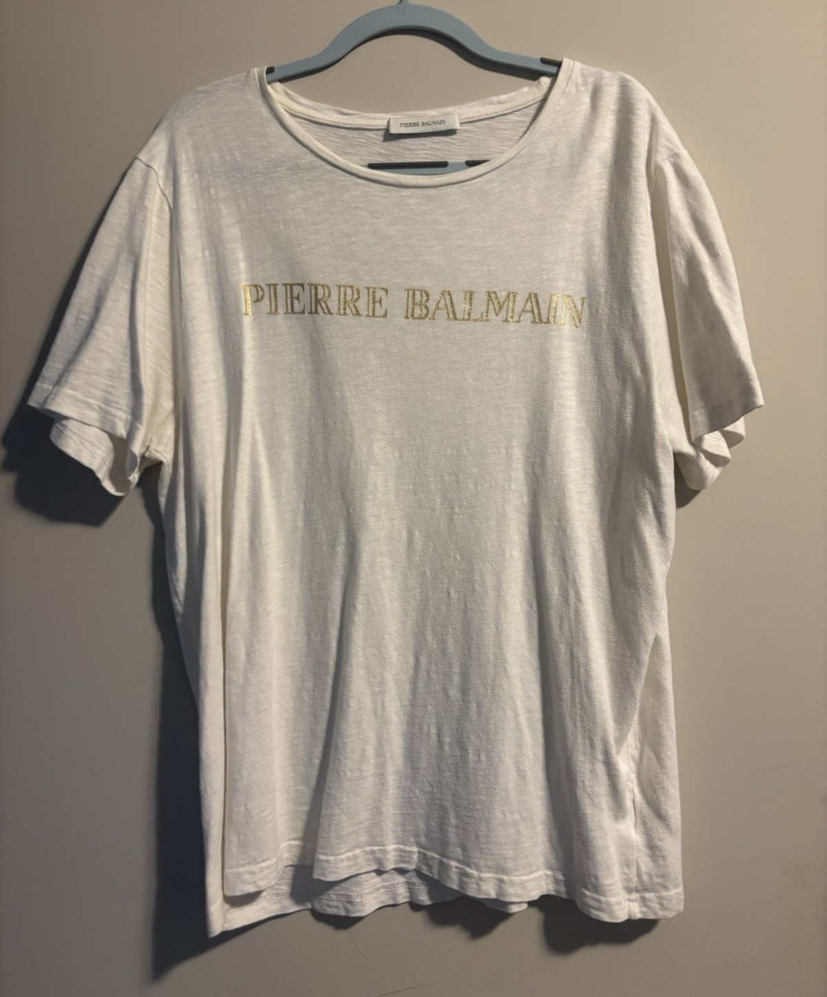Pierre Balmain Men’s Cotton Off White Logo Short Sleeve T-Shirt Size 52 gallery