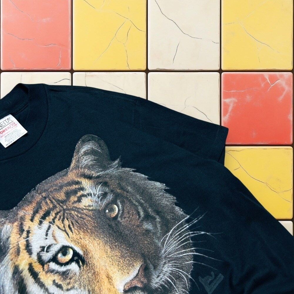 Vintage 90S Bob Harrison Tiger Shirt 90s Men M Black The Wild side Graphic Tee gallery