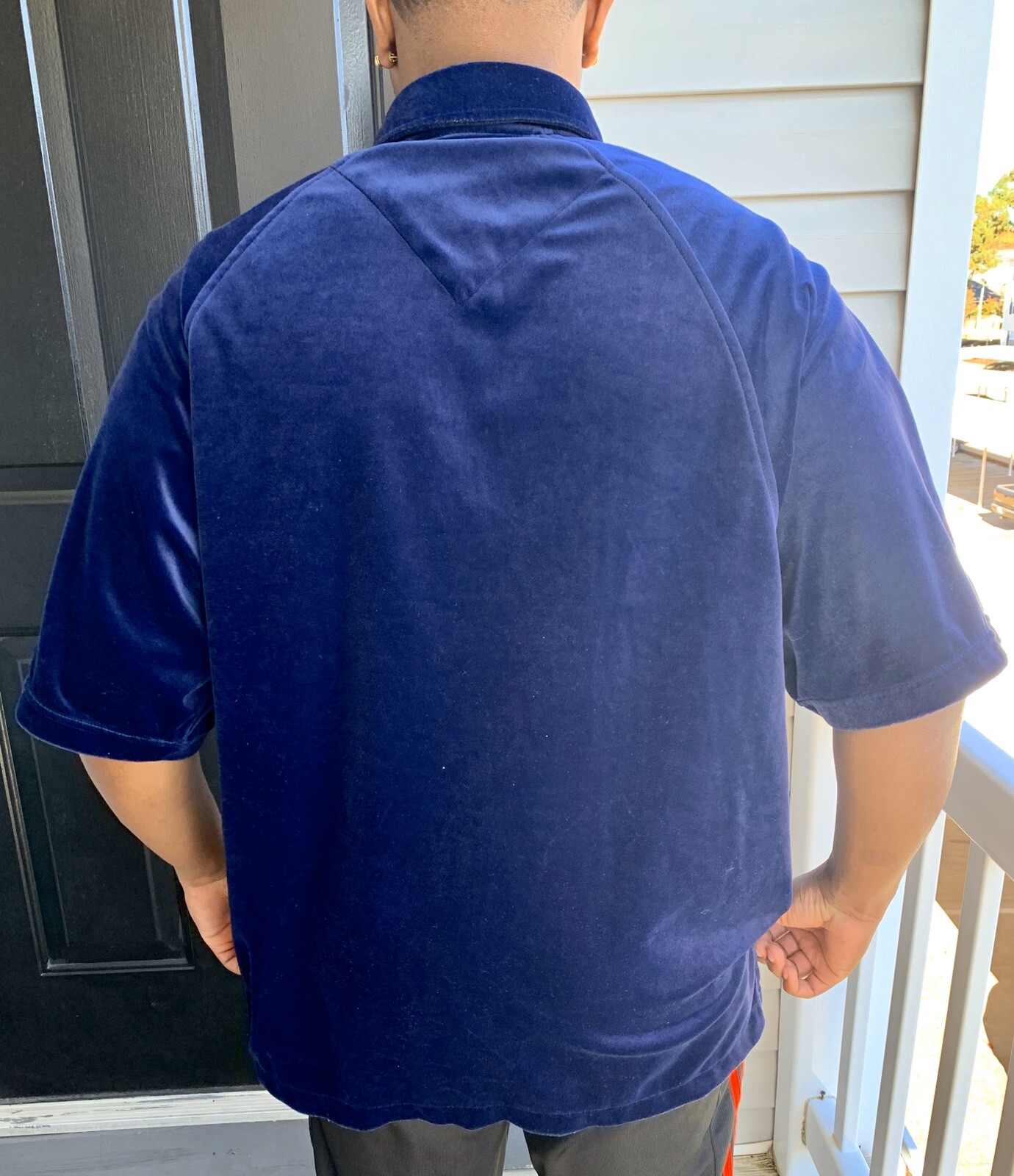 Reebok Classic Men’s Vintage Retro velvet like blue button down shirt top gallery
