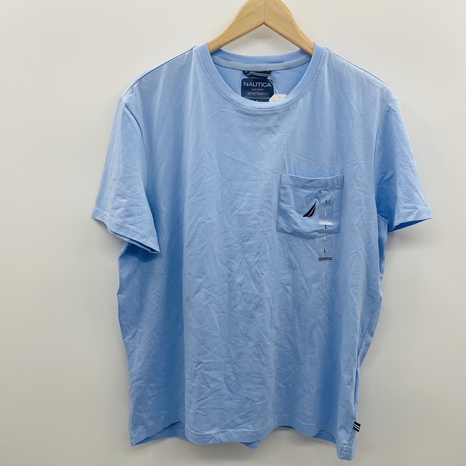 Nautica Mens Large Classic-Fit Solid Crew Neck Pocket T-Shirt in Blue FLAW 1333 gallery
