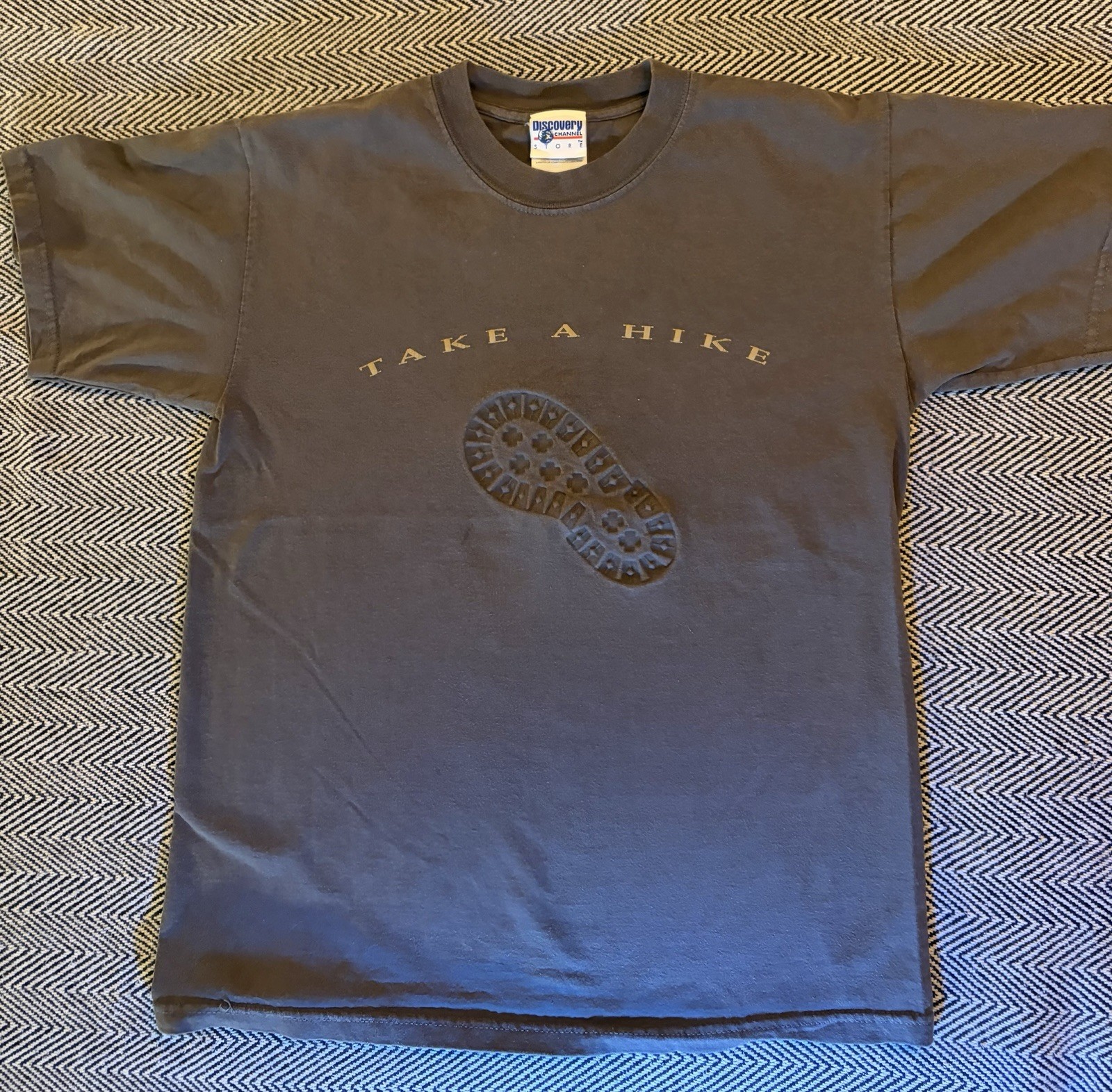 Discovery Channel “TAKE A HIKE” boot print shirt, M, vintage, embossed medium gallery