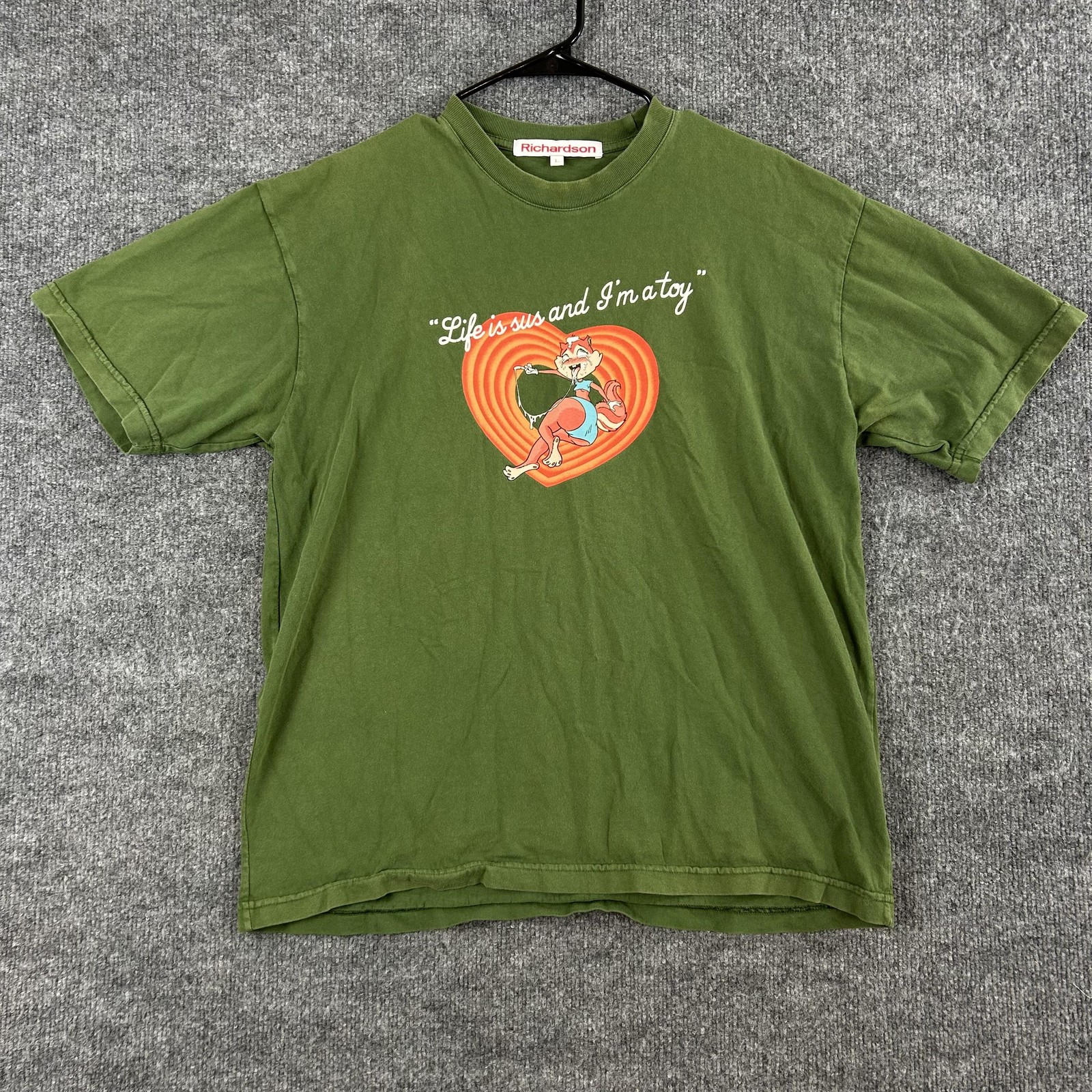 Richardson Shirt Men Large Candy Chipmunk Cartoon Graphic Tee Green Streetwear gallery