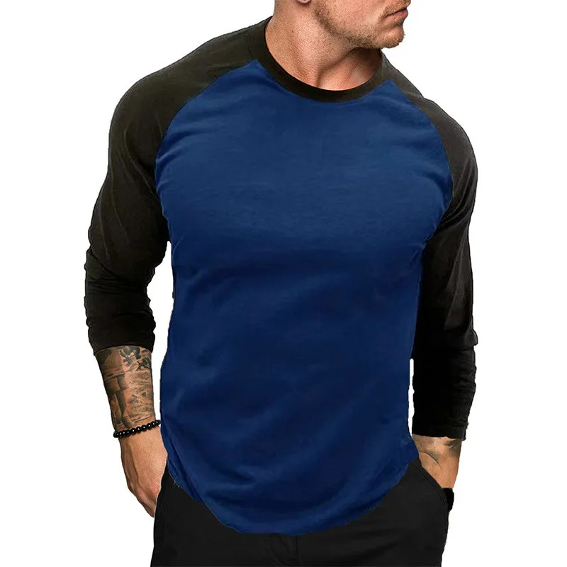 Mens Contrast Baseball Long Sleeve T Shirt Casual Top 100% POLYSTER 4 Colours UK
