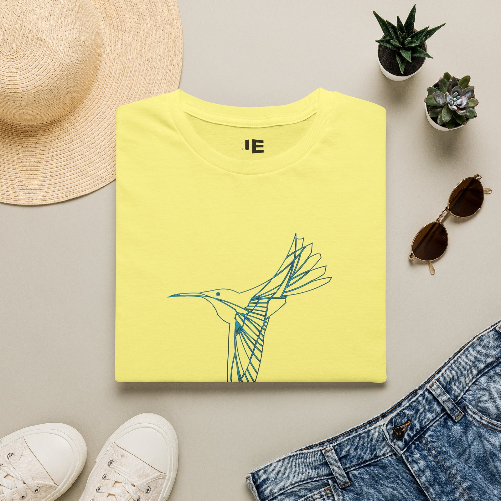 Hummingbird Line Art T-Shirt | Minimal Floral Illustration