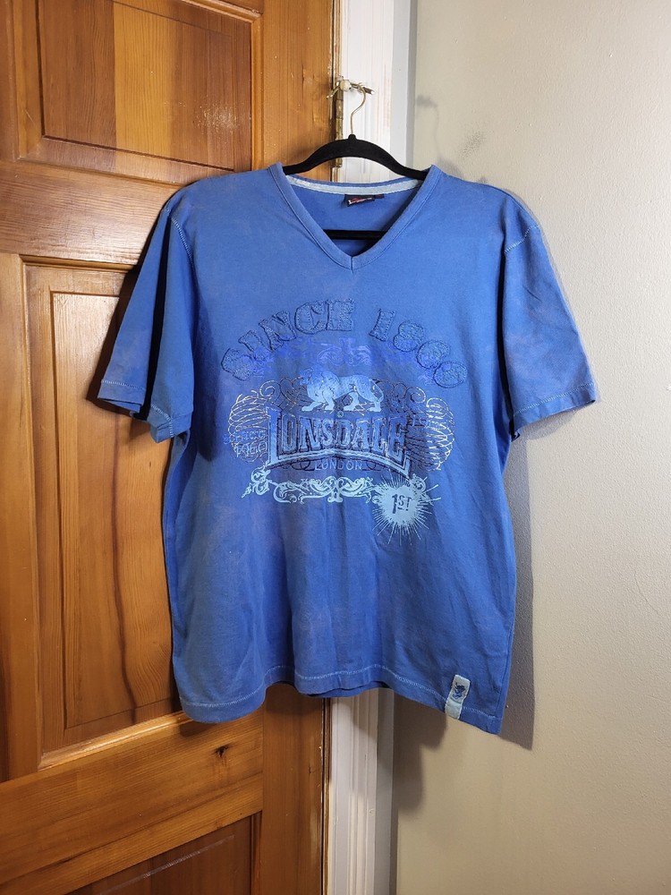 Lonsdale London Men’s V Neck 3D Graphic Tee Shirt Blue Sz L