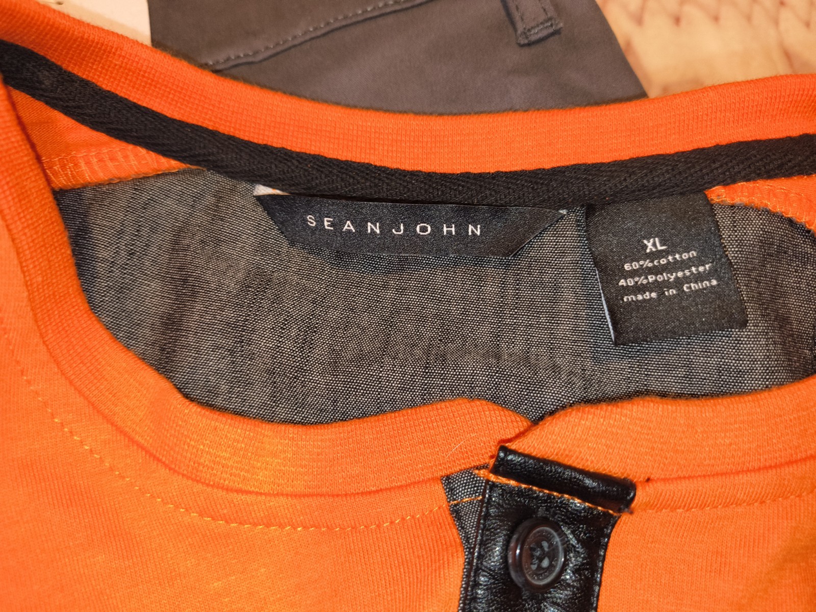 ​Men's Sean John Long Sleeve Henley Shirt - Orange/Black Quilted Accents - SzXL gallery
