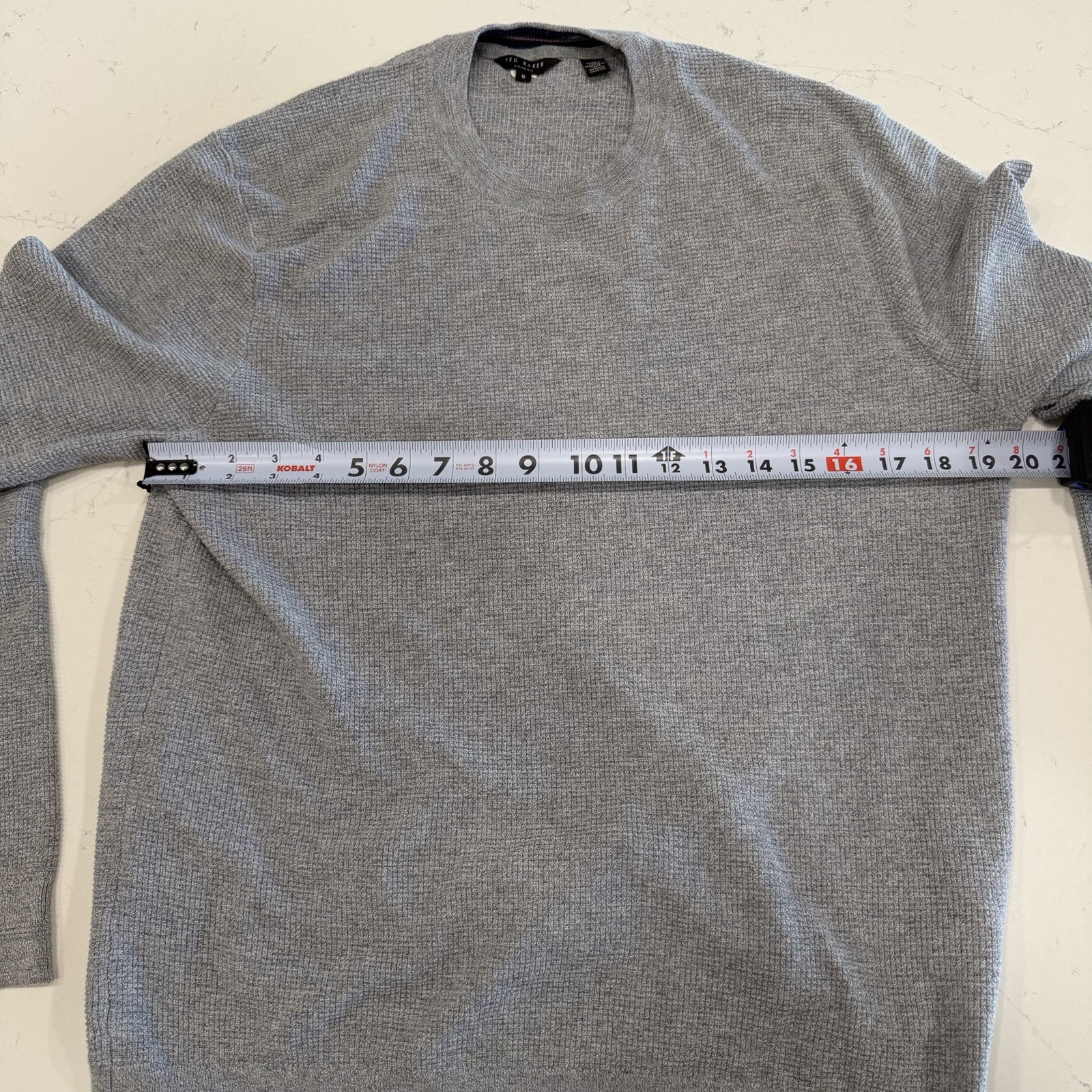 Ted Baker Men's Waffle Knit Crewneck Long Sleeve Shirt in Heather Gray gallery