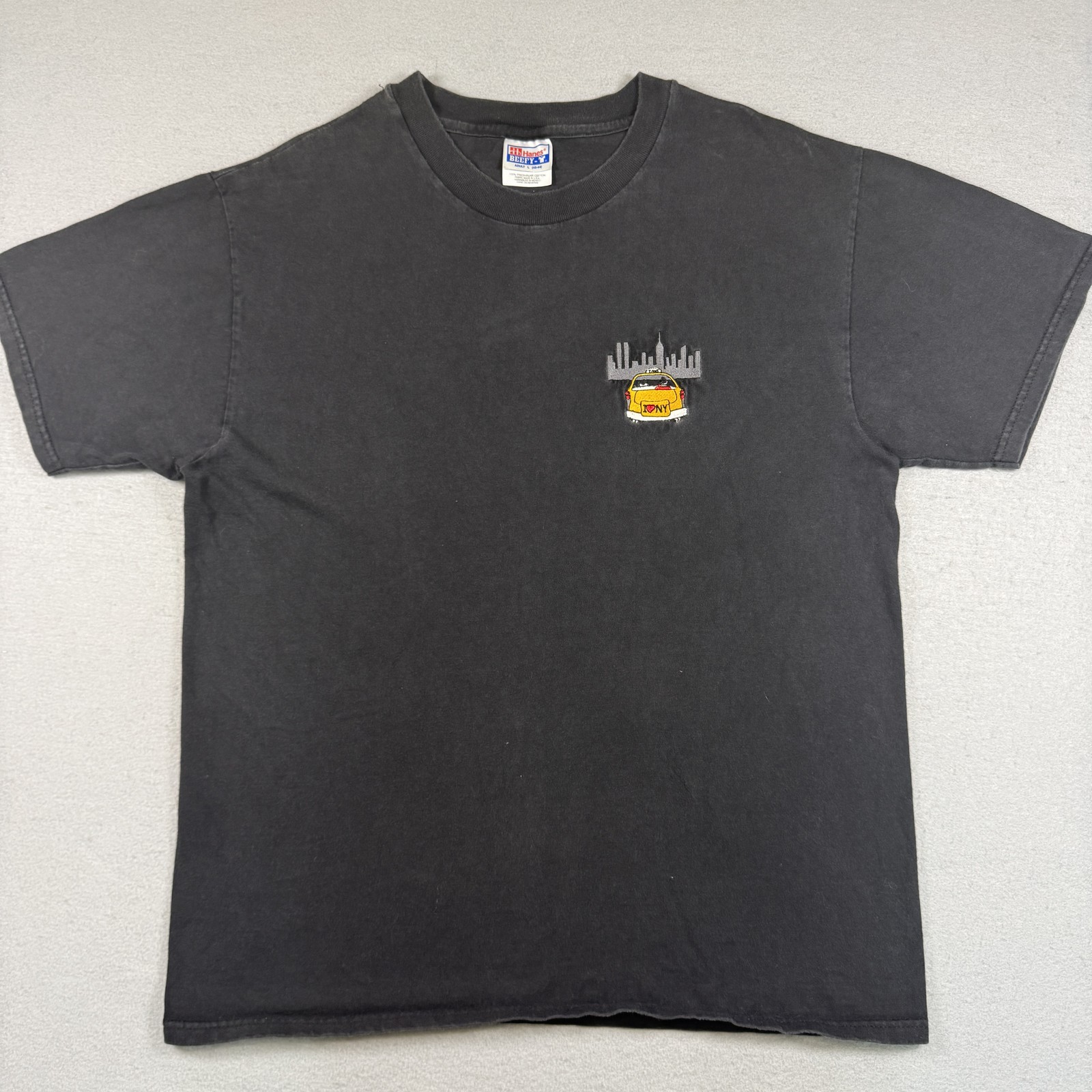 Hanes T-Shirt Men's L Black 100% Cotton Vintage Y2K I Heart NY Embroidered gallery